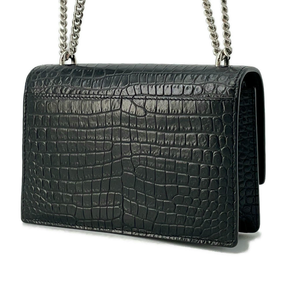 Saint Laurent Black YSL Paris Chain Wallet Sunset